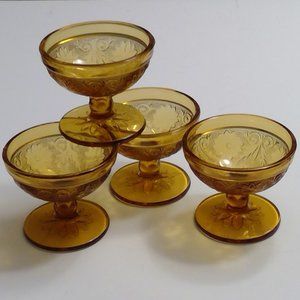 S/4 Vintage Indiana Glass Tiara Amber Sandwich Champagne Sherbet Glasses